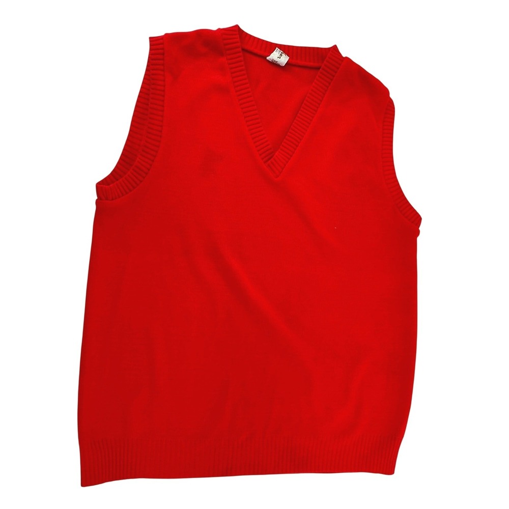intage Sweater Vest Women Small Red Solid Regular Fit V-Neck Acrylic Knit